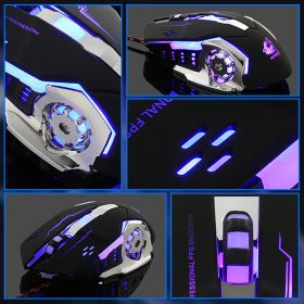 V5 Mouse Gamer; USB Wired RGB Gaming Mouse; 4 Adjustable DPI; 6 Programmable Buttons; 7 Colors Light; for Gaming Office