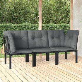 3 Piece Patio Lounge Set Black and Gray Poly Rattan