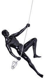 Glossy Black Wall Sculpture Climbing 15" Man