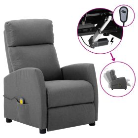 Electric Massage Recliner Light Gray Fabric