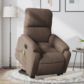 Electric Stand up Massage Recliner Chair Brown Microfiber Fabric