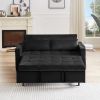 Black, Modern Velvet Recliner Sofa with Pullout Bed, Converts to Sofa Bed, Side Coffee Table, Adjustable Backrest, 2 Lumbar Pillows