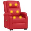 Power Lift Massage Recliner Red Faux Leather