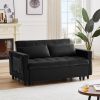 Black, Modern Velvet Recliner Sofa with Pullout Bed, Converts to Sofa Bed, Side Coffee Table, Adjustable Backrest, 2 Lumbar Pillows