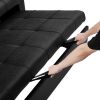 Black, Modern Velvet Recliner Sofa with Pullout Bed, Converts to Sofa Bed, Side Coffee Table, Adjustable Backrest, 2 Lumbar Pillows