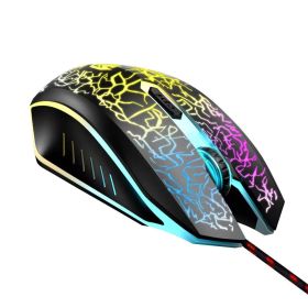 Gaming E-sports Luminous Mouse Wired USB Backlight Crackle Rainbow Mouse (Color: Black)