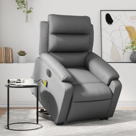 Electric Stand up Massage Recliner Chair Gray Faux Leather (Color: Gray)