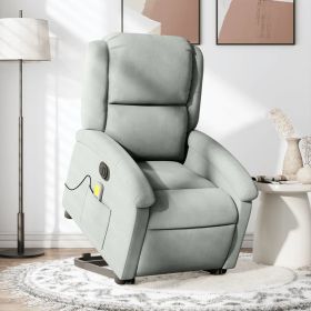 Electric Stand up Massage Recliner Chair Light Gray Velvet (Color: Gray)