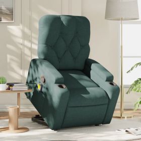 Stand up Massage Recliner Chair Dark Green Fabric (Color: Green)