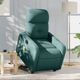 Electric Stand up Massage Recliner Chair Dark Green Fabric (Color: Green)